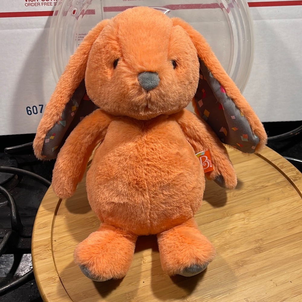B Softies Orange Rabbit with Geometric pattern on Ears Plush Stuffed Animal